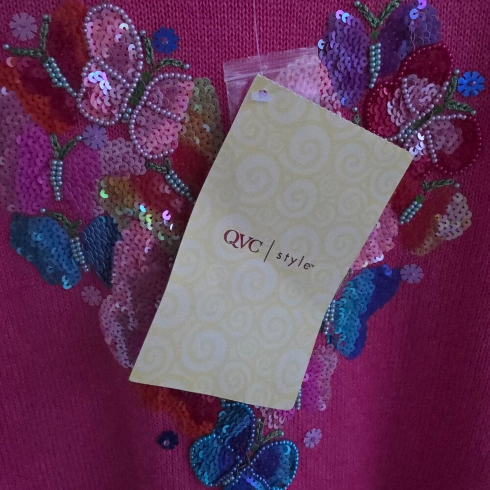Y2K NWT Pink sequined Butterfly Heart sweater from Quacker Factory - Picture 6 of 7
